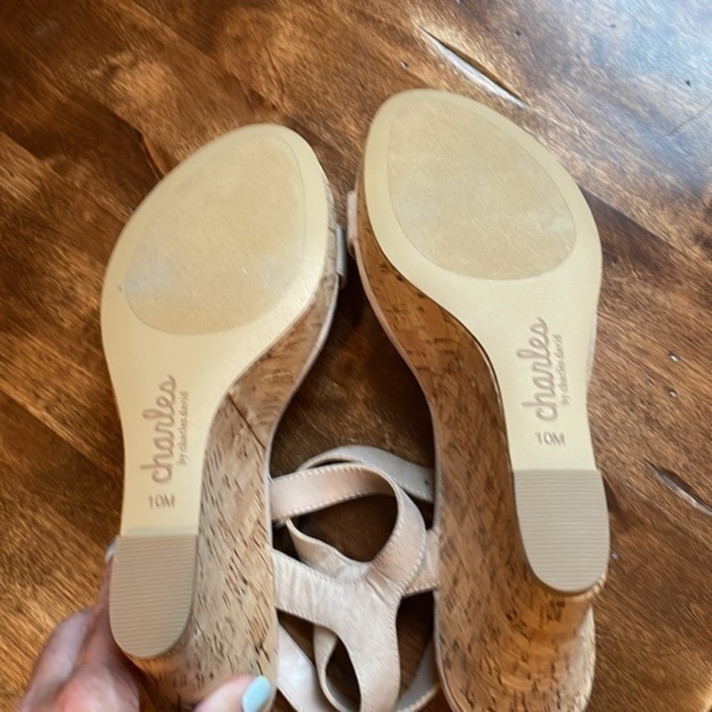 Charles Charles David Neutral‎ Cork Platform Wedge Ankle Strap Sandals Womens 10 - Picture 6 of 10